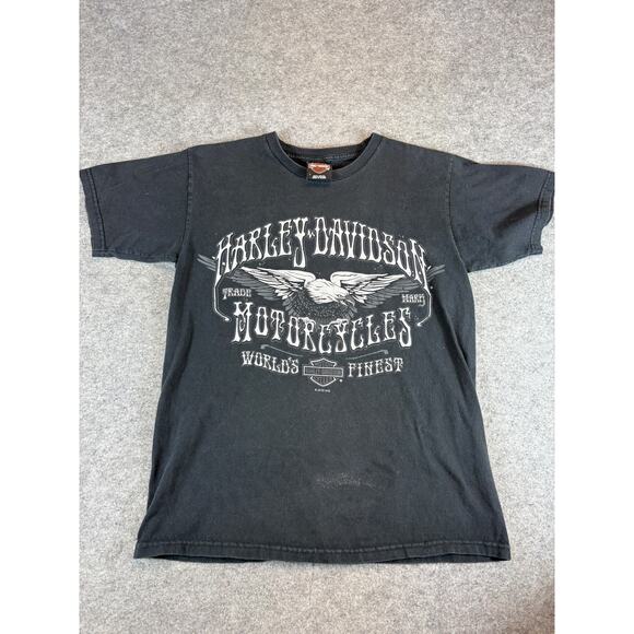 Vintage Y2K Harley Davidson Motorcycles T Shirt Mens Small Black Ozark Lebanon - Picture 1 of 8
